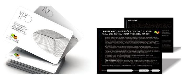 Certificado e guia que acompanham as lentes